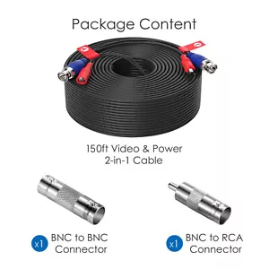 ZOSI 150FT (45M) All-in-One CCTV Video Power Cable for CCTV Camera DVR BNC Wire - Picture 1 of 6