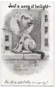 Postal de cómic vintage Just A Song At Twilight Singing Cat 1911 I Phillips 6630 - Imagen 1 de 2