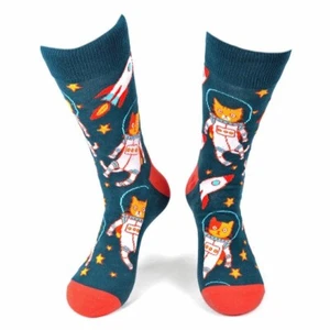 Novelty Men's Space Cat Socks, Flying Cats, Cat Socks, gift for him - Picture 1 of 2