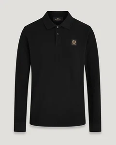 Belstaff Mens Designer Long Sleeve Polo Shirt Top Patch Phenix Logo Black - Picture 1 of 5
