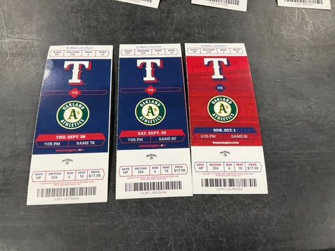 TEXAS RANGERS 2017 TICKET STUB 9/28/17-9/30/17-10/1/17 VS A'S Cover
