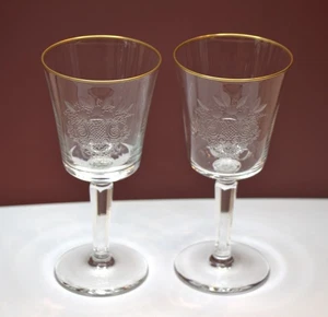Lenox Autumn 7 1/8" Water Goblet Gold Band Vintage Cut Glass 1975 Set 2 - Picture 1 of 7