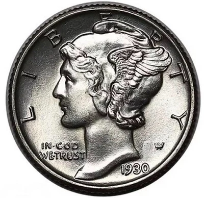 Mercury Dime 1930 bandas divididas completas. Excelente gema de calidad premium baja vintage #153 Foto 1 de 2