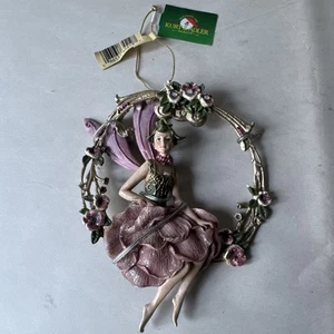 Ornamento ballerina fata Kurt Adler - corona di fiori abito rosa - con etichetta - Foto 1 di 6