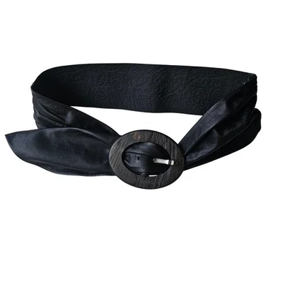 Suzi Roher Black Wide Leather Belt Wooden Buckle Texture Back Medium Plus Canada - Image 1 of 4