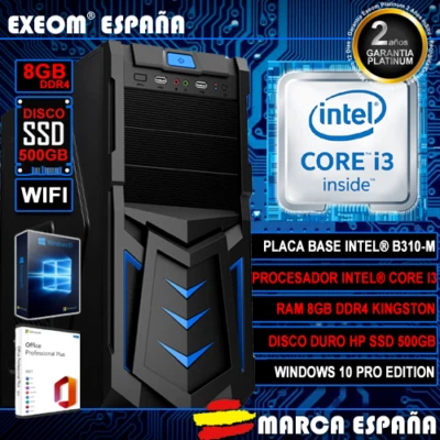 Ordenador Gaming Pc Sobremesa Intel i3 8GB DDR4 SSD HP 500GB WIFI Windows 10 - Imagen 1 de 4