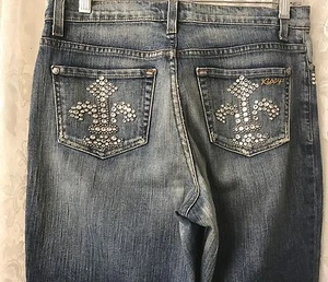 KIPPYS JEANS Studded Swarovski Crystals FLUER DE LIS SIZE 6 - Picture 1 of 5
