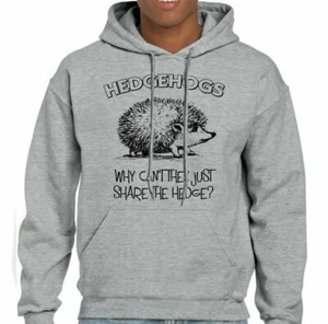 Hedgehogs - Why Can't They Just Share The Hedge? Mens Funny Hoodie Greenpeace - Picture 1 of 18