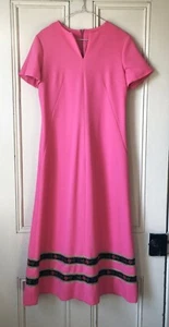 VTG 60s - 70s Hand Made Pink Short Sleeve Maxi A-Line Dress - Picture 1 of 21