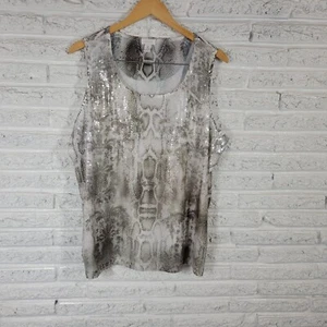 Chicos Womens Top 4 Standard XXL Plus Tank Animal Print Sequins Polyester Comfy - Picture 1 of 8