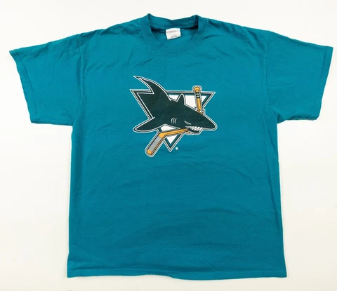Vintage San Jose Sharks Shirt Men's XLarge Blue Short Sleeve NHL Hockey Y2K VTG Cover