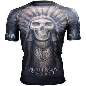 FX-302K MOHAWK SPIRIT -Black Short Sleeve Compression Base layer MMA Rash guard - Picture 1 of 6