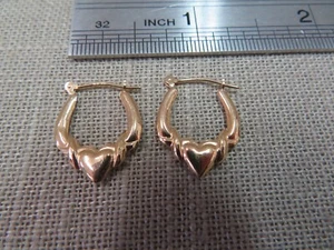 14k Pure Yellow Gold Hoop Heart Earrings Hollow Construction (#264) - Picture 1 of 7
