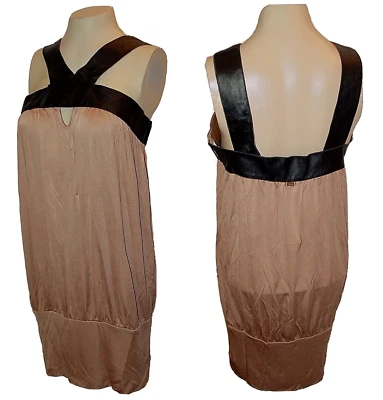 Новый солнце коктейльное платье, Marciano, 100% шелк желтовато-коричневый черный Рекомендуемая розничная цена производителя-$148.00 М - Изображение 1 из 4