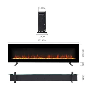 LED Fireplace Media Wall Fire Wall Mounted / Standing 50 60'' Electric Heater UK - Picture 1 of 12