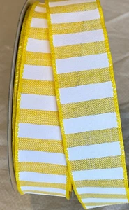 5 Yds. YELLOW & WHITE STRIPED WIRE EDGE RIBBON 1 1/2" Wide - Picture 1 of 1