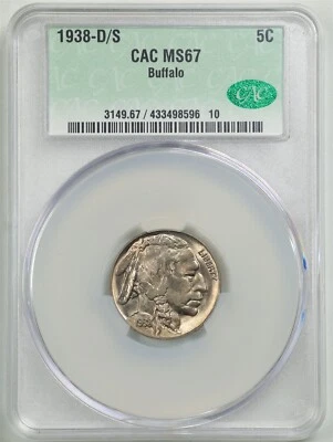 1938-D/S 5C Buffalo Nickel MS67 CACG CAC 433498596 - Image 1 of 4