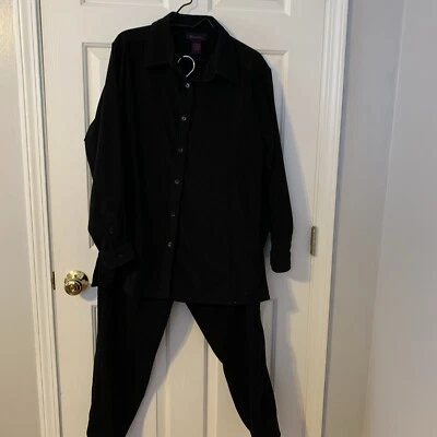 Denim & Co Mujer Imitación Gamuza Camisa Chaqueta y Pantalón Conjunto Camisa 1x Pantalón 2x/27” Entrepierna Foto 1 de 4