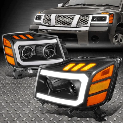 FOR 04-15 NISSAN TITAN ARMADA U-LED DRL SIGNAL PROJECTOR HEADLIGHTS BLACK/AMBER - Image 1 of 4