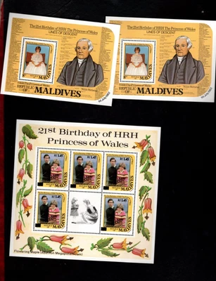 Hoja de recuerdo Maldivas sc#955 x2 #1051.1055 hojas de 5 (1982-4) MNH Foto 1 de 2