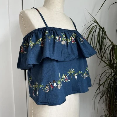 Top Rachel Antonoff Anthropologie Hawaiian Hula Girl Fuera del Hombro Volantes Talla XS Foto 1 de 4