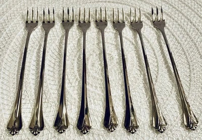 Set Of 8 Cocktail Forks Oneida Community Royal Flute Stainless EUC - Image 1 of 4
