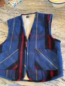 Vintage WilliWear Blanket Plaid Vest Sherpa Lining Blue M - Picture 1 of 8