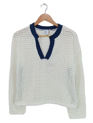C&C CALIFORNIA Häkelpullover Damen Pullover Gr. DE 34 weiß-blau Casual-Look - Bild 1 von 4