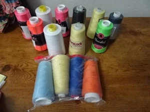 Lot 14 spools 100% polyester Serger thread-most new-Surelock,Maxilock&other - Picture 1 of 5
