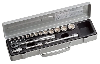 TONE Socket wrench set 1570m Insert angle 9.5mm (3/8 ") Silver contents 17 - Image 1 of 3