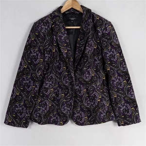 Talbots Blazer Jacket Women 10 Purple Paisley Corduroy One Button Stretch Casual - Picture 1 of 8