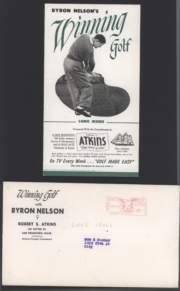 Folleto de golf ganador de Byron Nelson's 1952 - hierros largos Foto 1 de 1