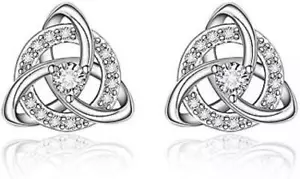 Celtic Knot Infinity Trinity Stud Earrings 925 Sterling Sliver Dainty Irish Gift - Picture 1 of 6