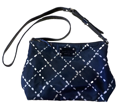 Kate Spade Shoulder Bag Purse Black w/ White Trellis Pockets Zipper Geometric - Image 1 of 4