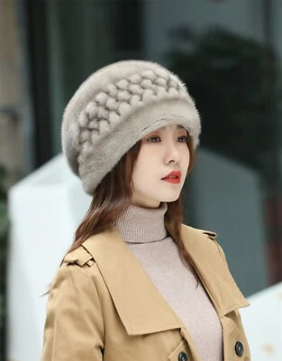 100% Real Whole Mink Fur Hat Thicken Winter Warm Cap for Fashion Beautiful Girl - Image 1 of 4