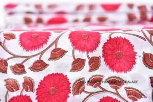 3 Yard Pure Cotton Voile Hand Block Printed Flower Print Fabric Multi Use Decor - Picture 1 of 3