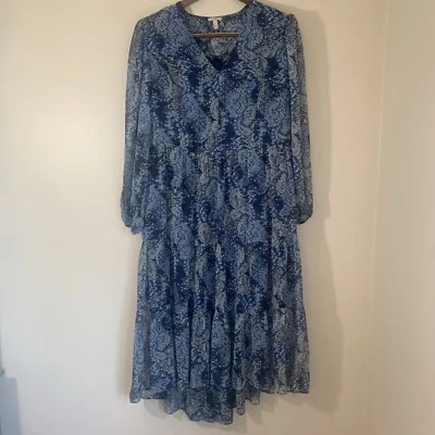 Vestido Joie Midi Para Mujer Grande Azul Gasa En Niveles Alto Bajo Romántico Boho Foto 1 de 4