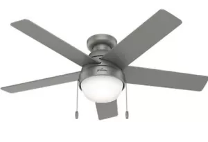 48" Ceiling Fan Contemporary Rustic Matte Silver Grey w/ LED Light Flush Mount - Picture 1 of 9