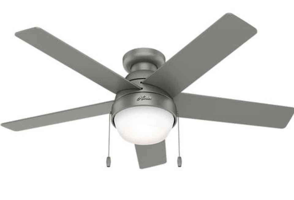 48" Ceiling Fan Contemporary Rustic Matte Silver Grey w/ LED Light Flush Mount - Image 1 of 4