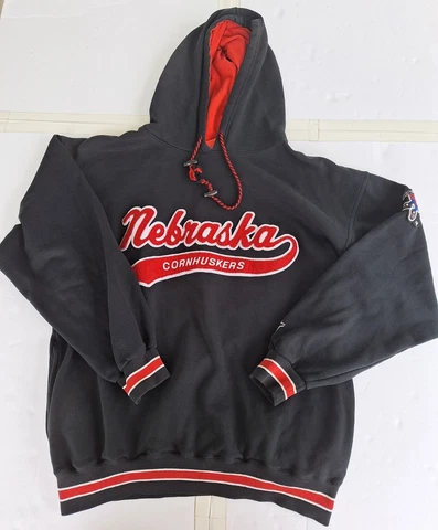 Starter vtg unisex Nebraska Cornhuskers Script Logo black Pullover Hoodie size L Cover