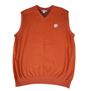 Cutter & Buck Mens Vest Sweater Size L Orange Classic Clemson College Logo #1760 - Picture 1 of 10