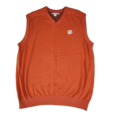 Cutter & Buck Mens Vest Sweater Size L Orange Classic Clemson College Logo #1760 - Image 1 of 4