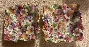 Set Of 2 JAMES KENT DUBARRY ENGLISH CHINTZ (Old) Sweet Meat Dishes 3x3 - Picture 1 of 6