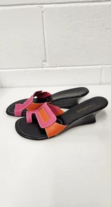 Cole Haan Damen Keilabsatz Slipper Zehensteg orange/pink Farbblock Sandalen, Größe 10B - Bild 1 von 9
