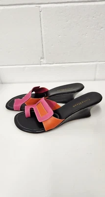 Sandalias Cole Haan para mujer con cuña punta deslizable tanga naranja/rosa bloques de color, talla 10B Foto 1 de 4