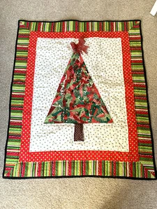 Handmade Christmas Quilted Wall Hanging Tree & Bells Snowman 31"x 37" - Picture 1 of 9