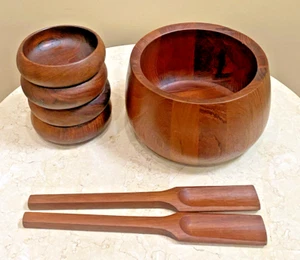 Vintage Dansk Denmark Teak Wood 7pc Salad 4 Bowls & 2 Server Set - Picture 1 of 14