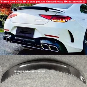 For 2018-21 Benz W257 CLS350 Sedan Real Carbon Fiber Rear Trunk Lip Spoiler Wing - Picture 1 of 17