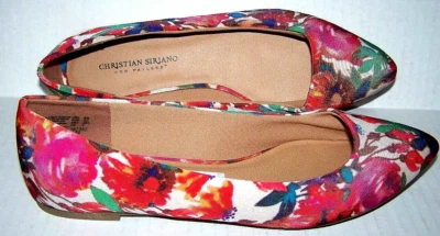 NUEVO CON ETIQUETAS Christian Siriano Puntiagudo Ballet Pisos 9.5M Multicolor Tela Estampado Flor 🩰 Foto 1 de 4