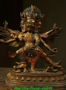 9.8'' Old Tibet Bronze Gilt 3 Head 6 Arms Mahakala Wrathful Deity Buddha Statue - Bild 1 von 9